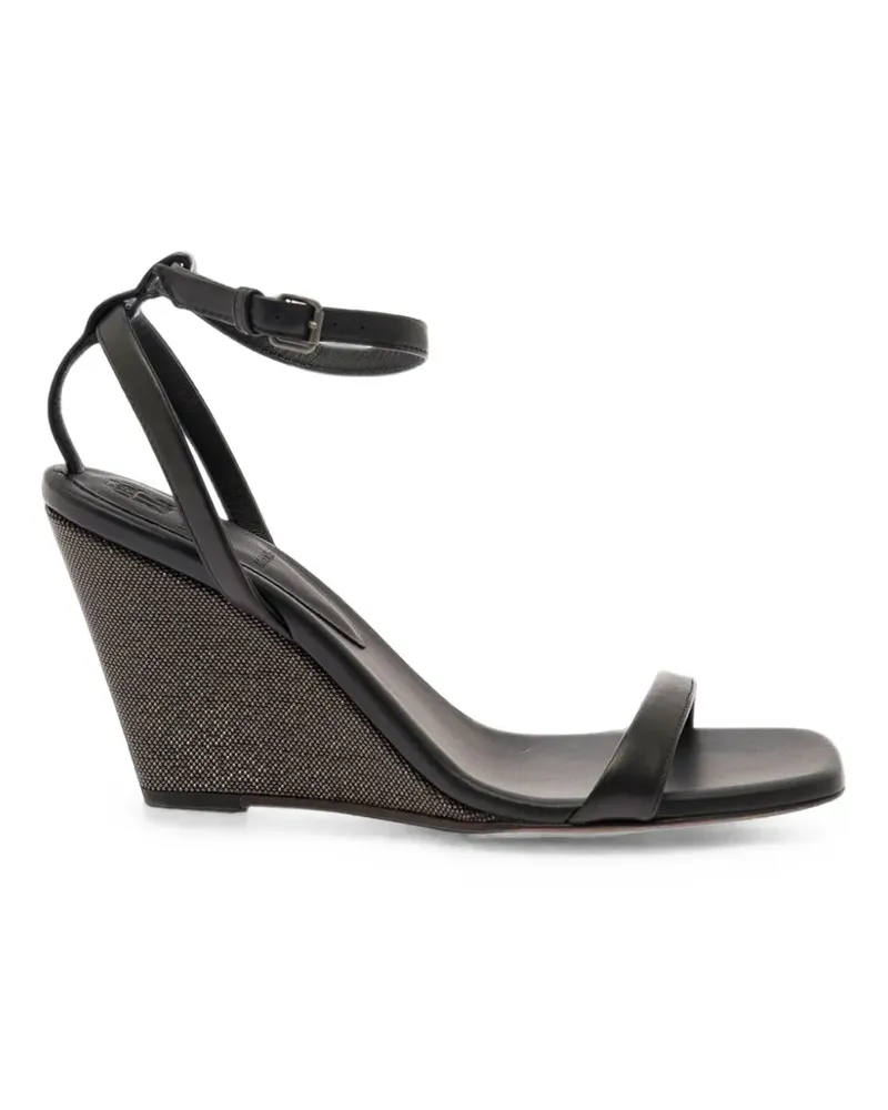 Brunello Cucinelli Wedge-Sandalen mit Perlen - Schwarz Schwarz