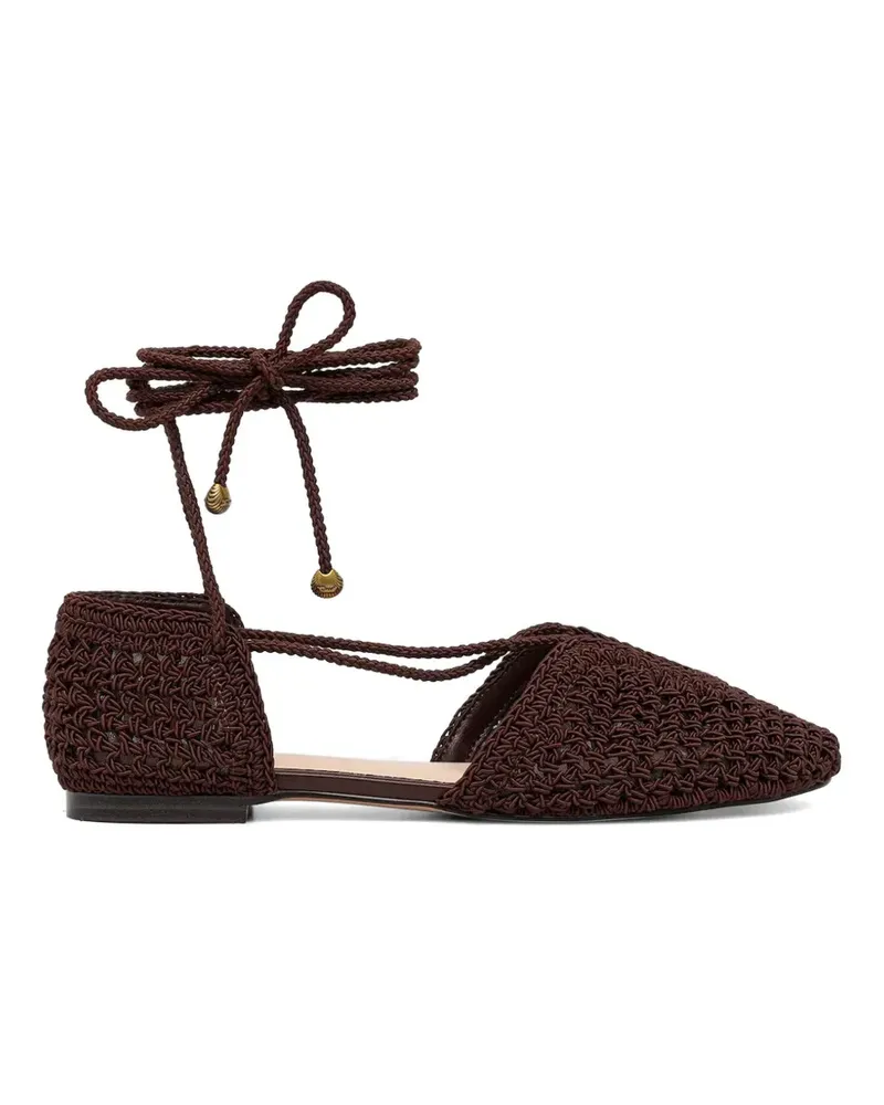 Twin-Set crochet-knit lace-up flat pumps - Braun Braun