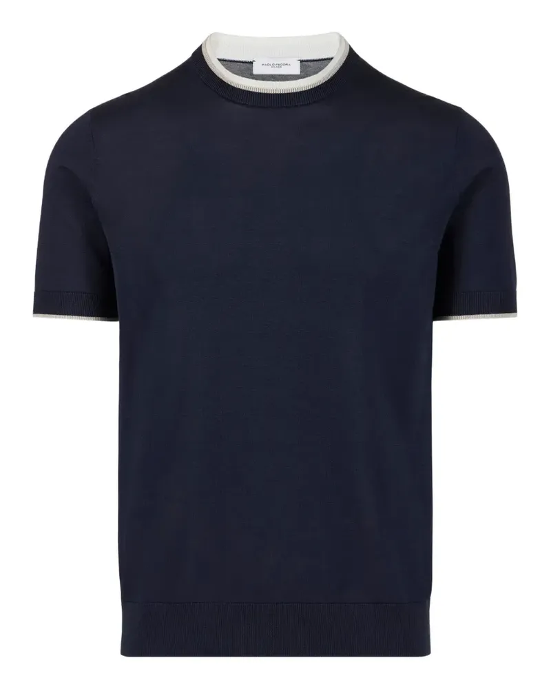 Paolo Pecora Milano contrast-trim short-sleeve sweater - Blau Blau