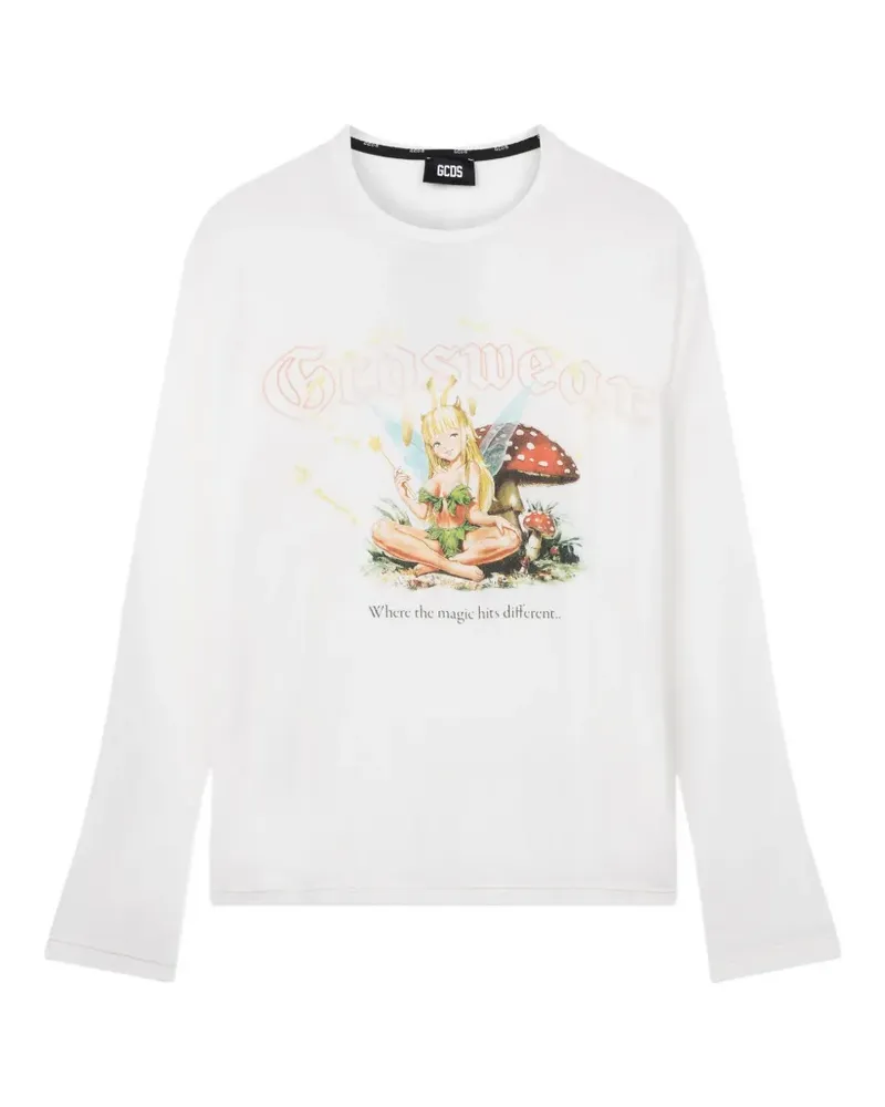 GCDS T-Shirt mit Gothic-Print - Weiß Weiß