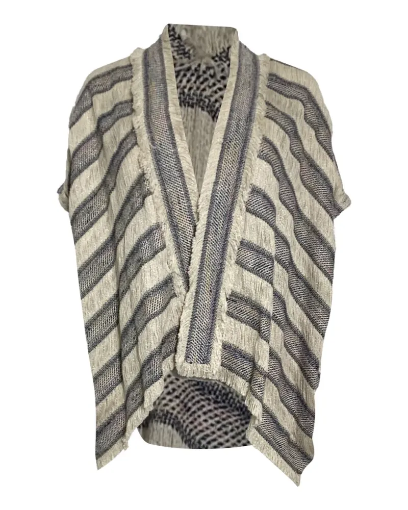 Maje Gestreifter Poncho mit Fransen - Nude Nude