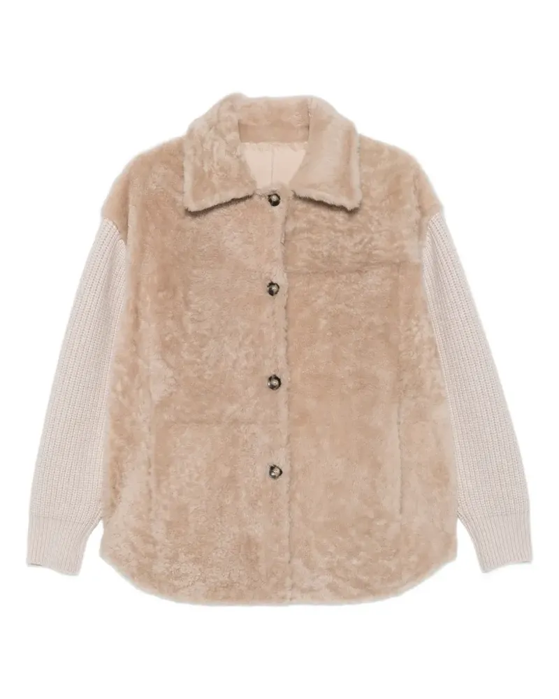 Fedeli shearling-effect button-up jacket - Nude Nude