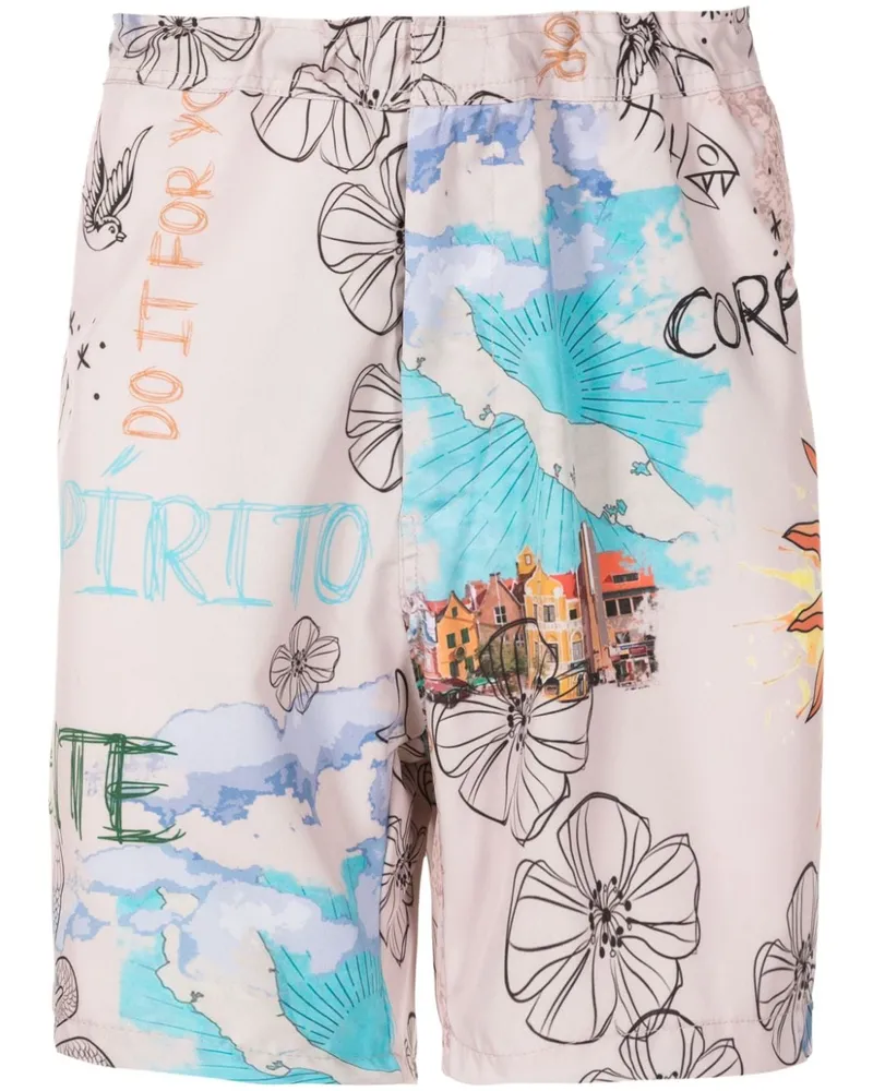 Amir Slama Shorts aus Seide mit Print - Nude Nude