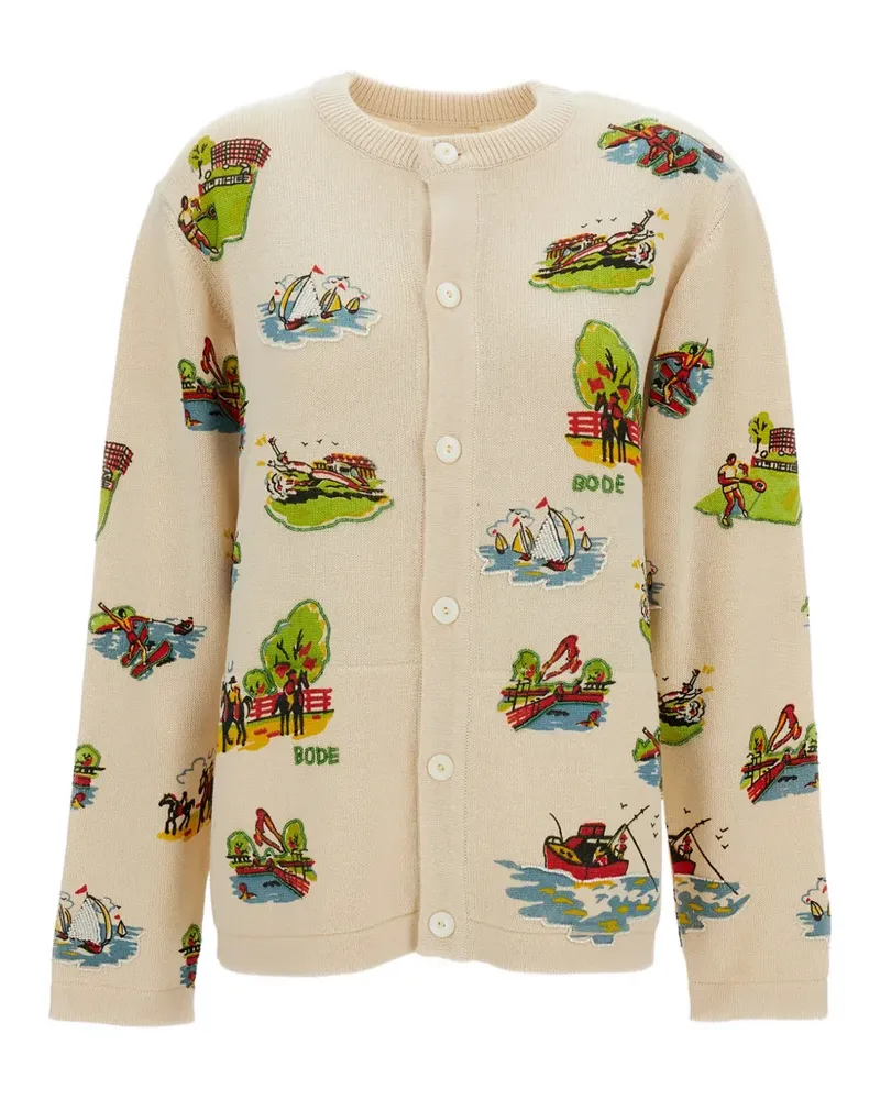 BODE patterned-jacquard cardigan - Nude Nude