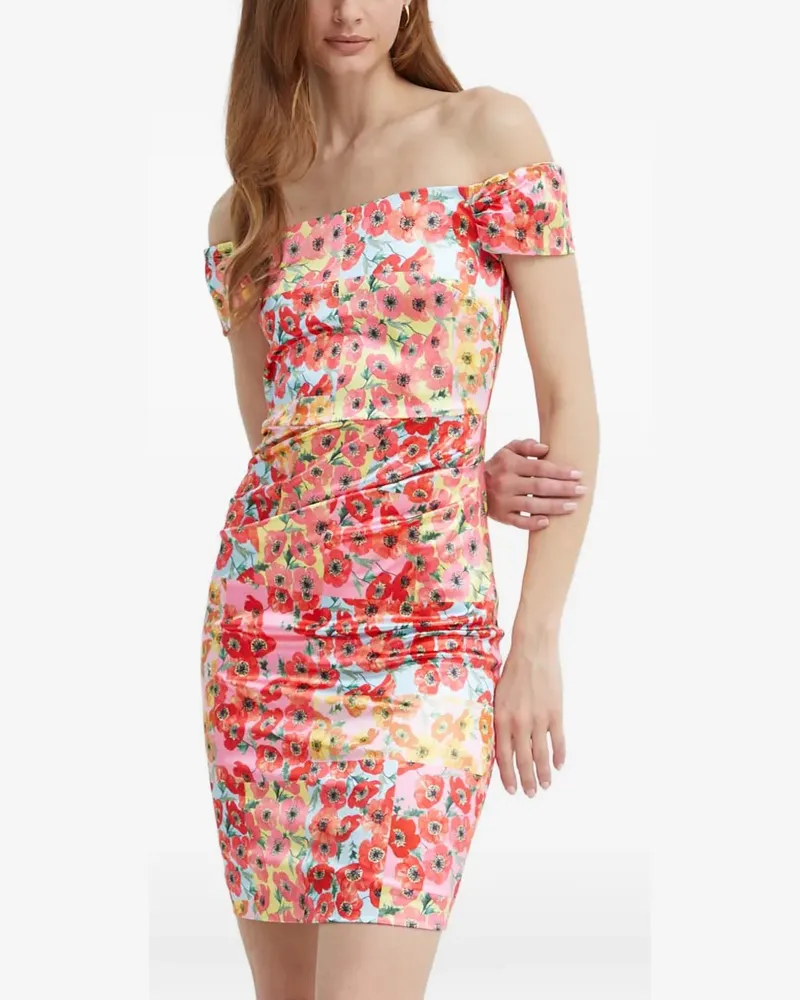 Guess Schulterfreies Minikleid mit Print - Rosa Rosa