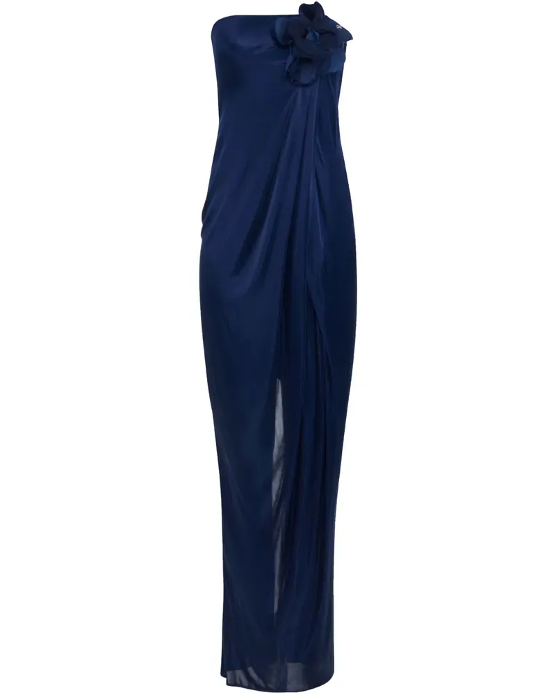 Elisabetta Franchi Satinkleid mit Blumenapplikation - Blau Blau