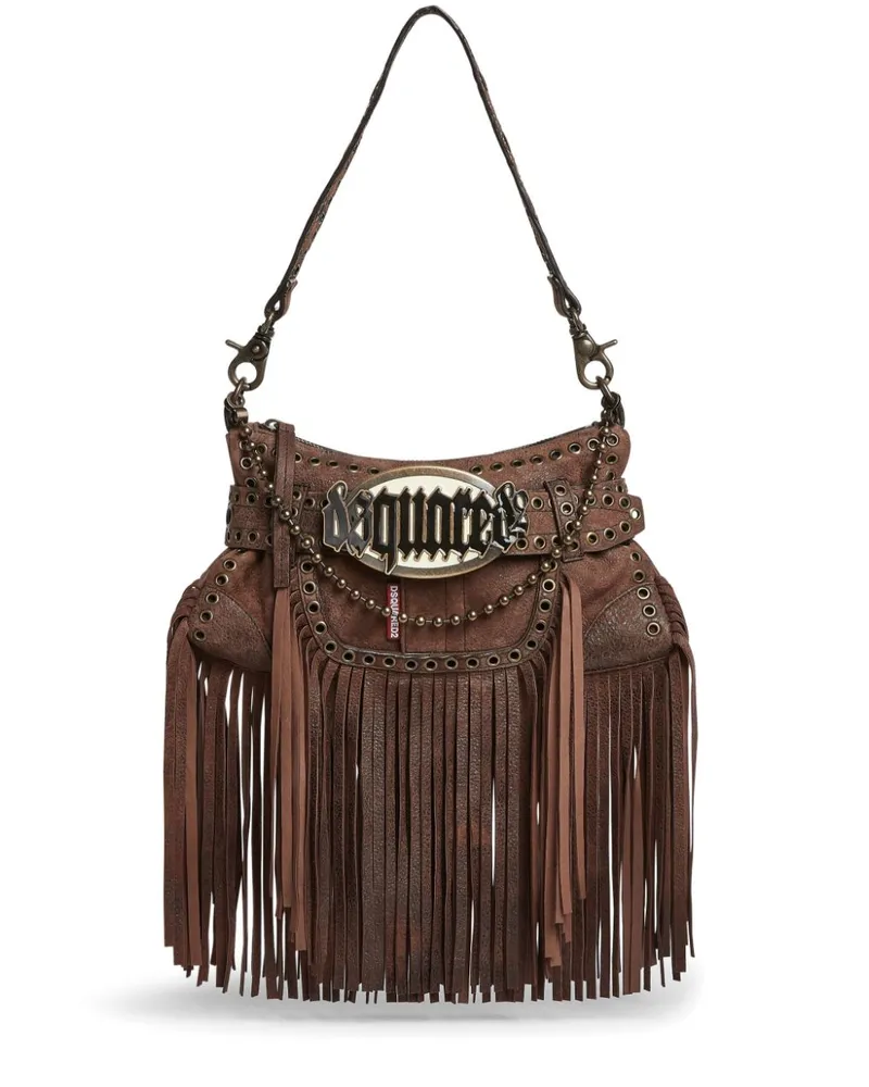 Dsquared2 Gothic Schultertasche mit Fransen - Braun Braun