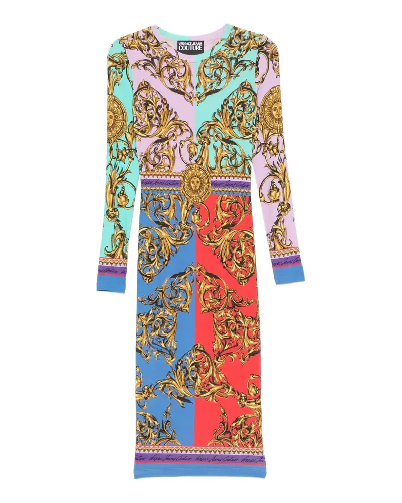 Versace Jeans baroque-print long-sleeve midi dress - Gold Gold