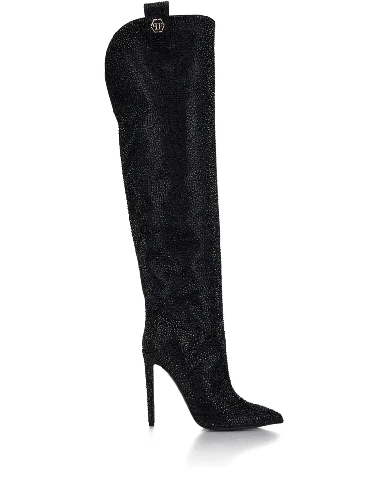 Philipp Plein Sechseckige Strass Stiefel 120mm - Schwarz Schwarz