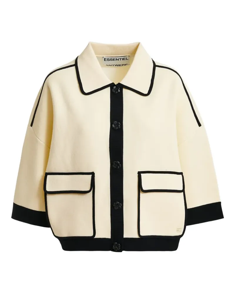 Essentiel Cardigan mit Blumenknöpfen und Kontrastdetails - Nude Nude