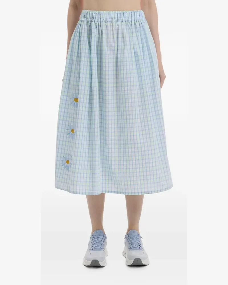 Joshua Sanders gingham-check floral-print midi skirt - Weiß Weiß