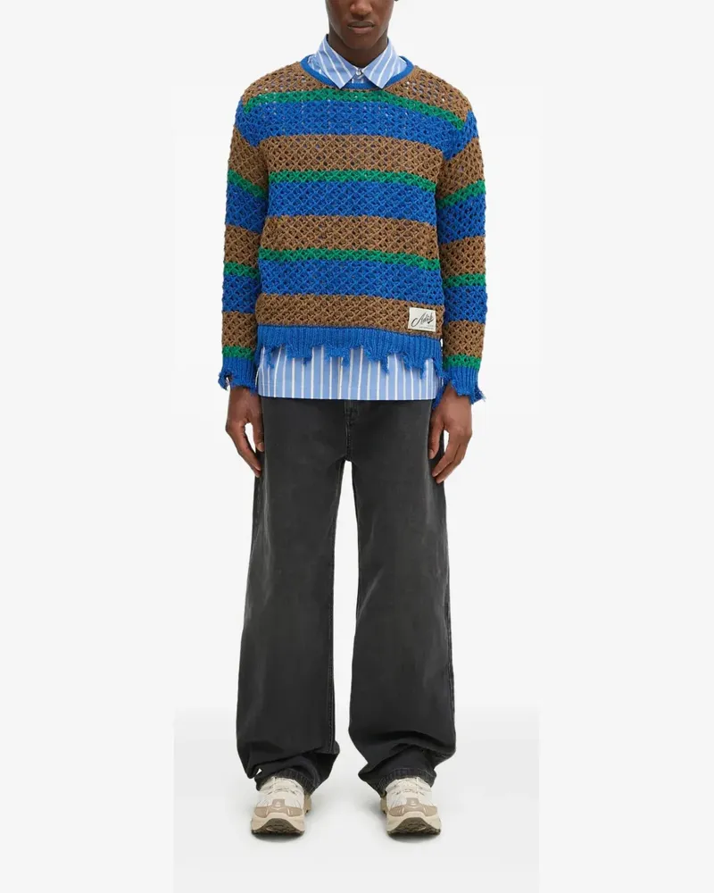 Andersson Bell Gestreifter Pullover mit ausgefranstem Saum - Blau Blau