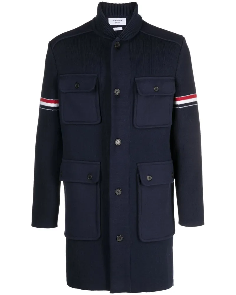 Thom Browne Gerippter Mantel mit RWB-Streifen - Blau Blau