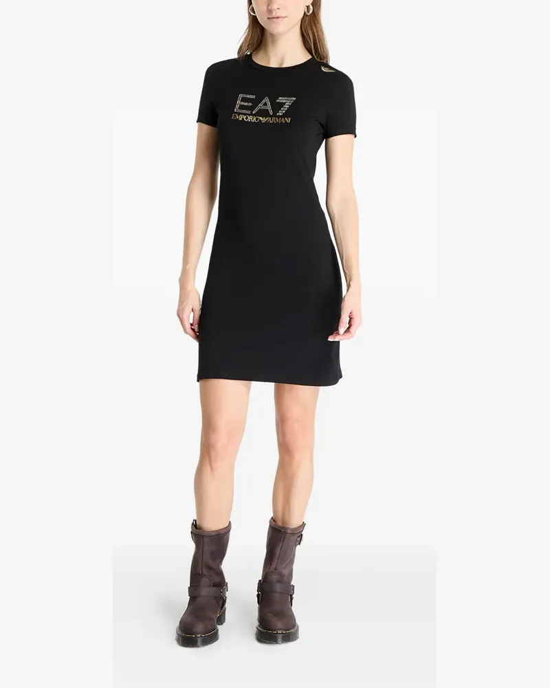 EA7 Kleid mit Strass und Logo-Print - Schwarz Schwarz