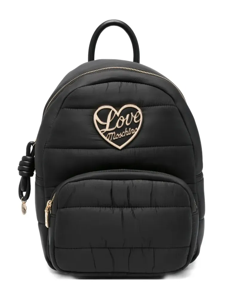Moschino Gesteppter Rucksack mit Herz-Schild - Schwarz Schwarz
