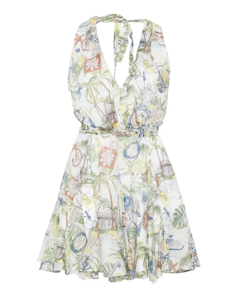 Maje postcard-print halterneck mini dress - Weiß Weiß