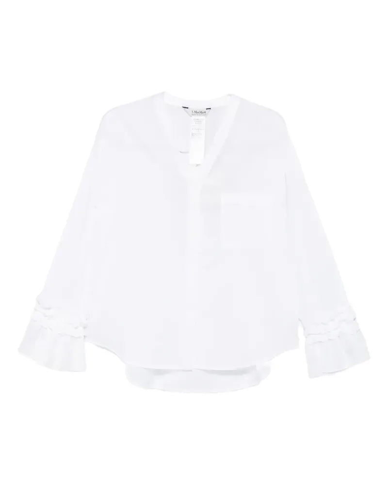 Max Mara ruffled-cuff V-neck shirt - Weiß Weiß