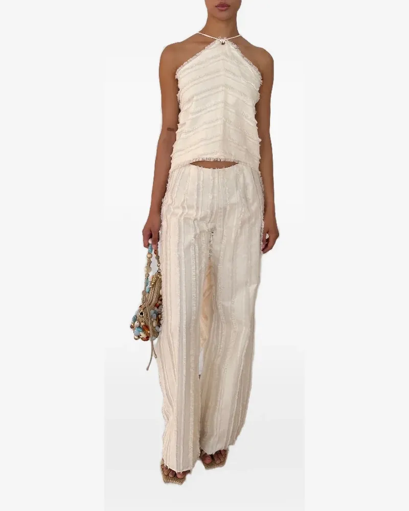 Cult Gaia Ary fringed textured-finish trousers - Nude Nude