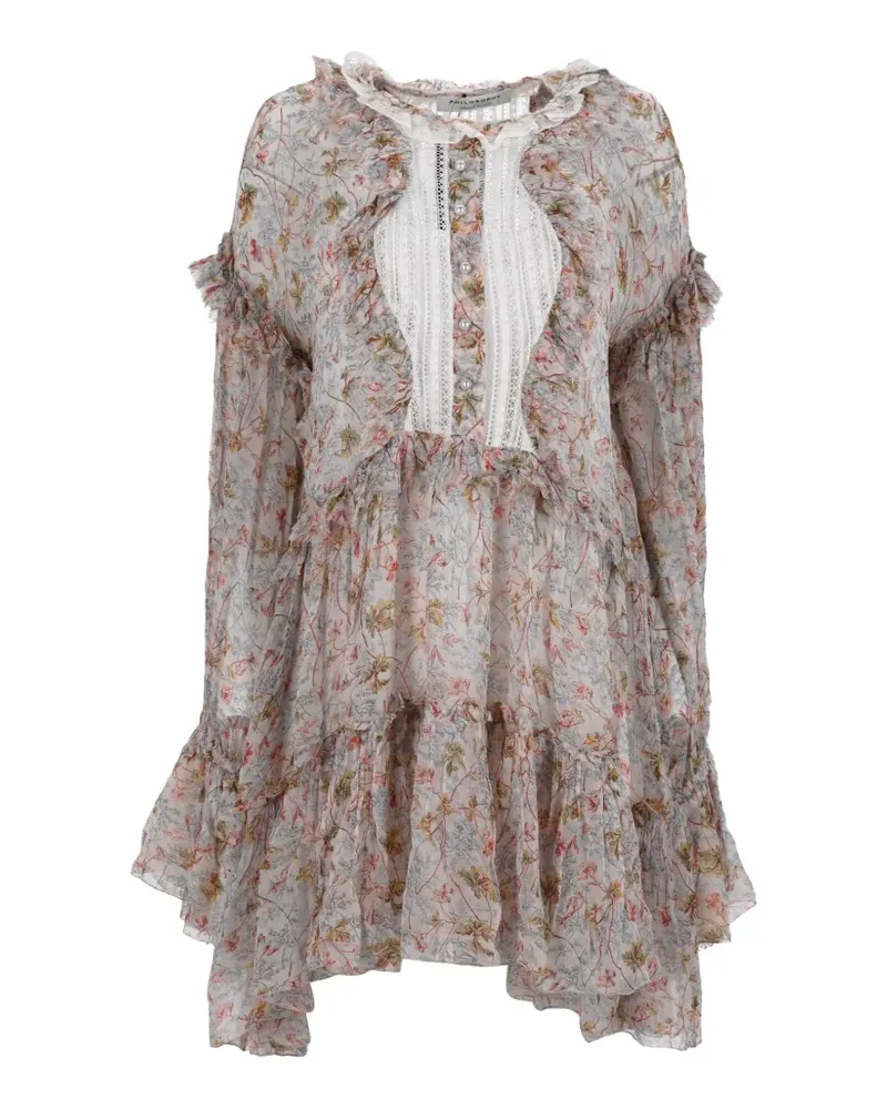 Philosophy Di Lorenzo Serafini Gestuftes Kleid mit Blumen-Print - Nude Nude