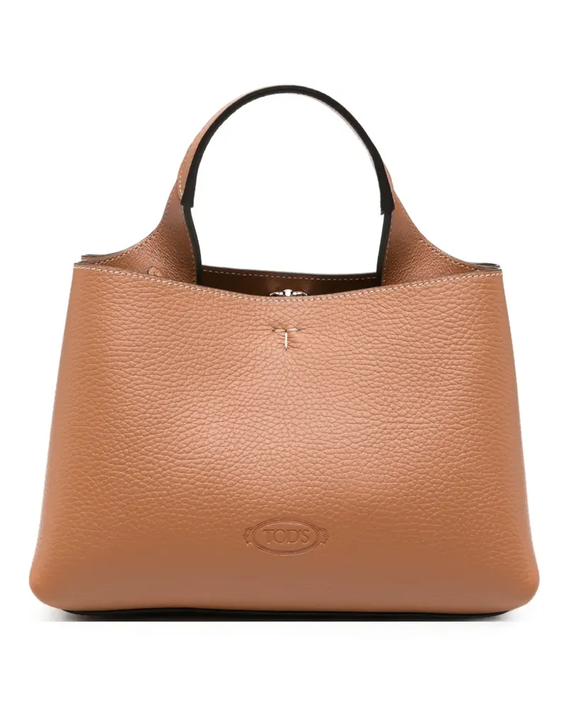 TOD'S T-logo grained leather tote bag - Braun Braun