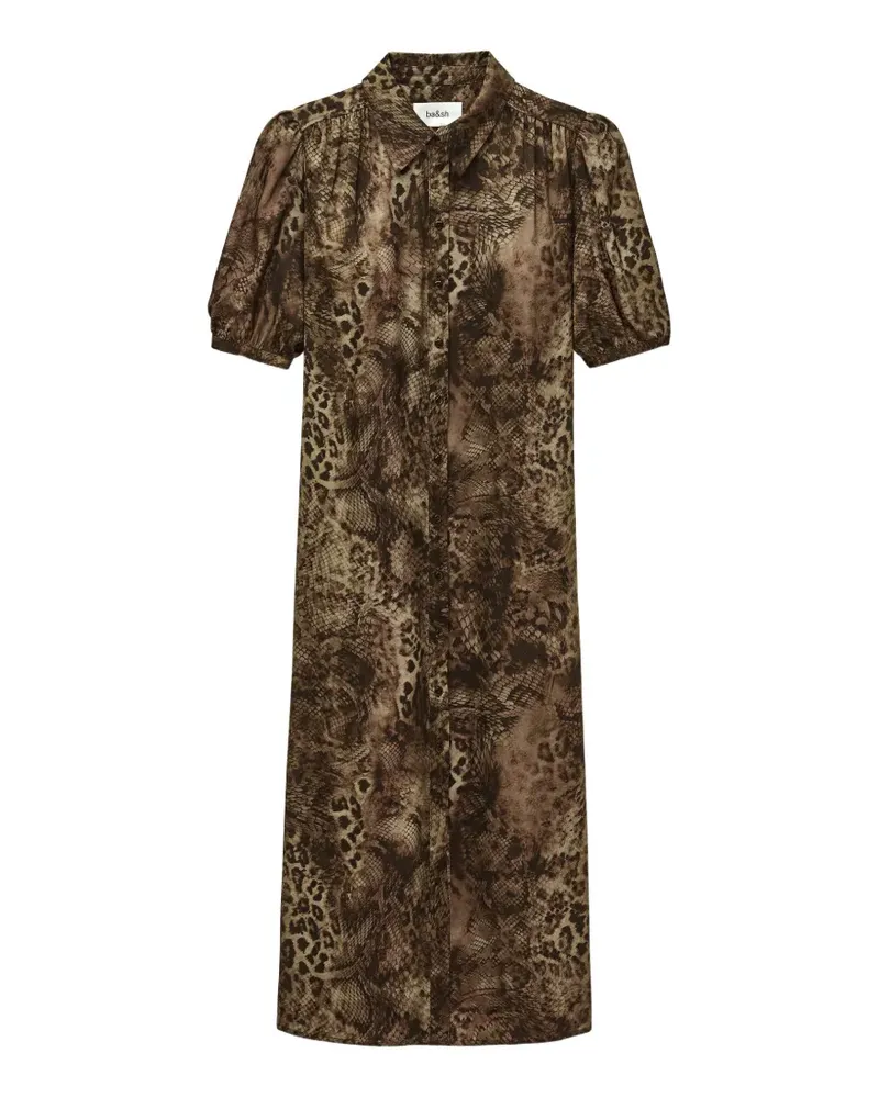 ba&sh Corma Midikleid mit Puffärmeln - Braun Braun