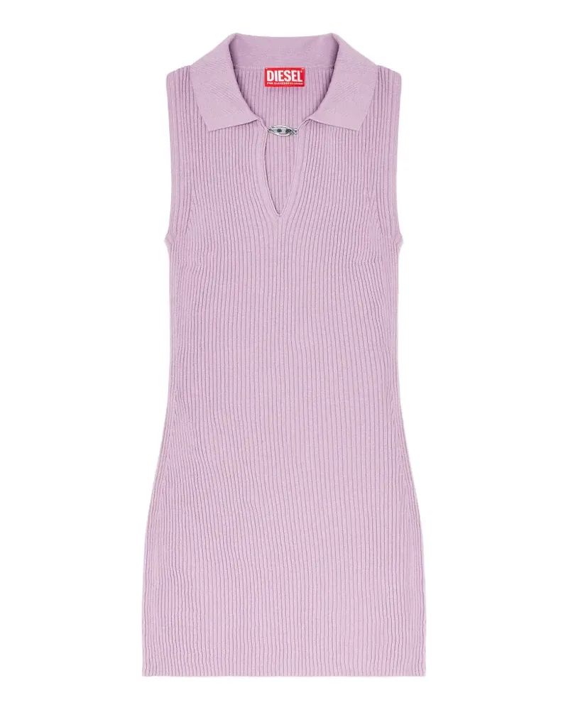 Diesel short polo dress in silk-blend rib knit - Violett Violett