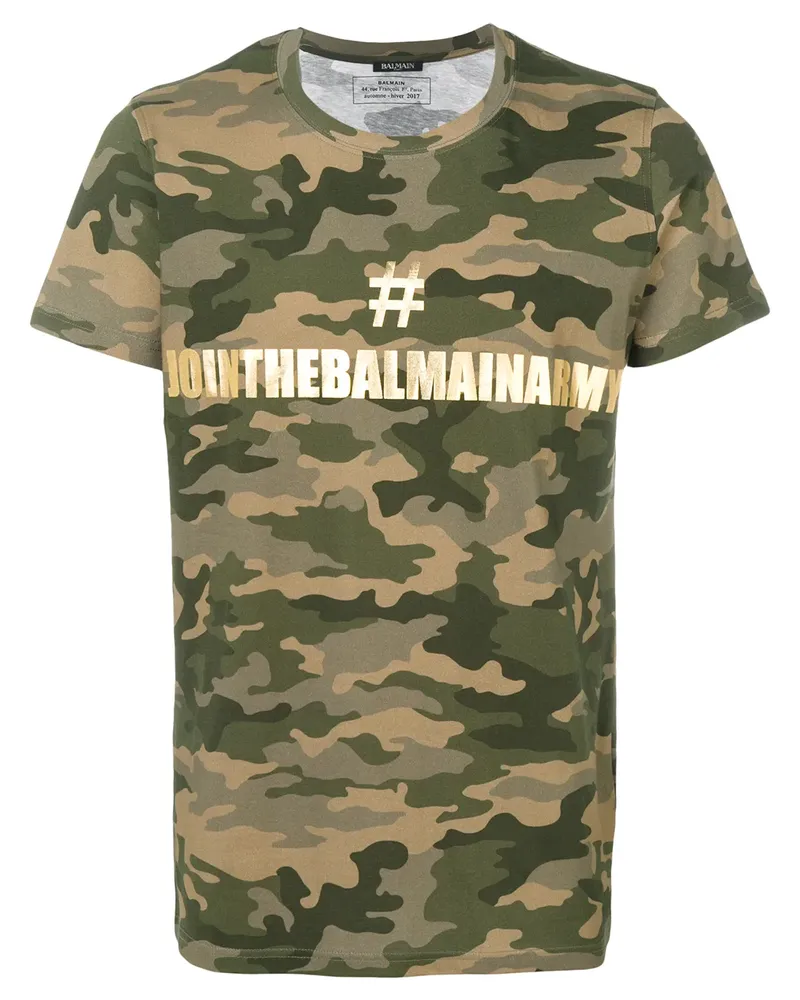 Balmain T-Shirt mit Camouflage-Print - Grün Grün