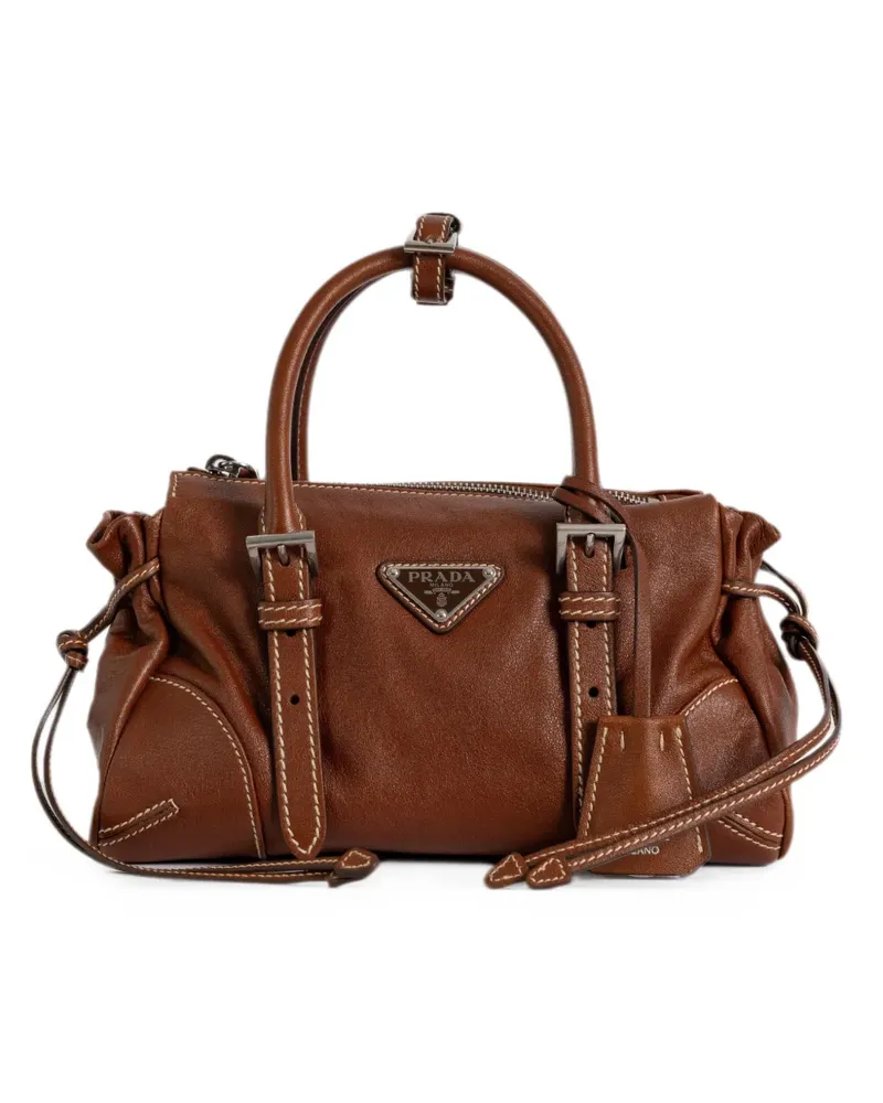 Prada Kleine Bonnie Umhängetasche mit Logo-Schild - Braun Braun