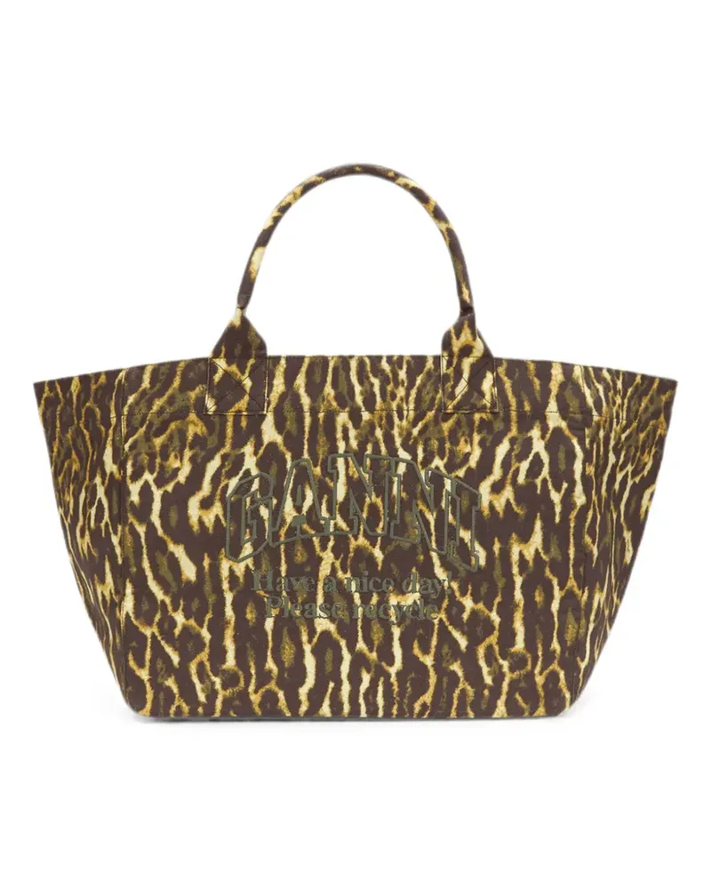 Ganni XXL Tote Bag mit Leopardenprint - Braun Braun