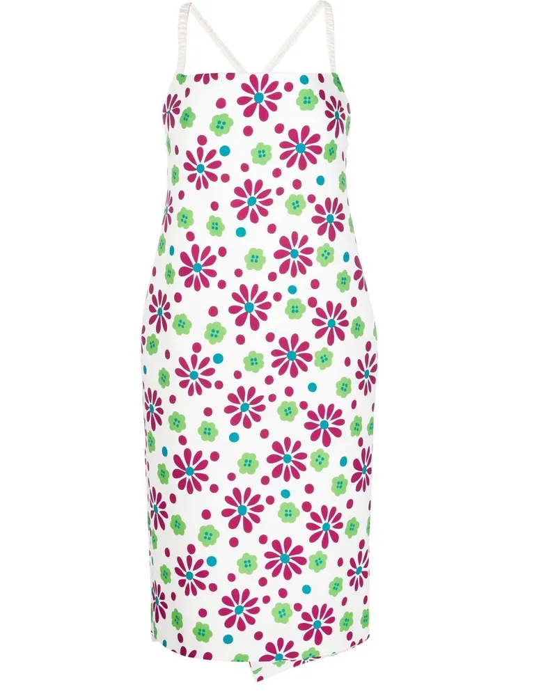 Saint Laurent Knielanges Kleid mit Blumen-Print - Weiß Weiß