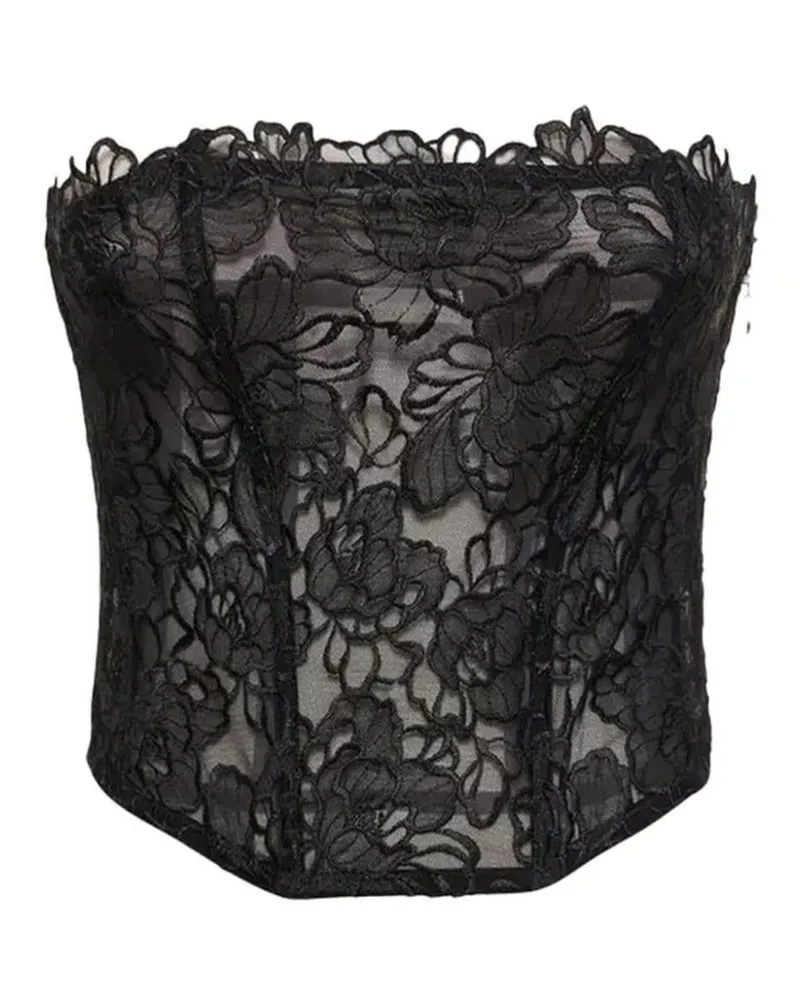 Fleur Du Mal Whitney Corsage mit Stickerei - Schwarz Schwarz