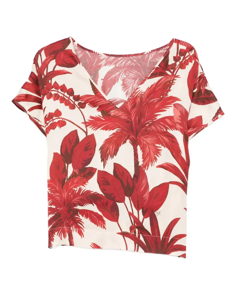 Clips palm-tree-print V-neck top - Rot Rot