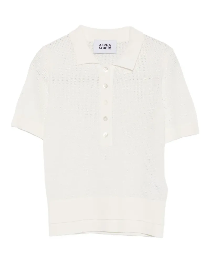 Alpha Studio Poloshirt in Pointelle-Strick - Weiß Weiß