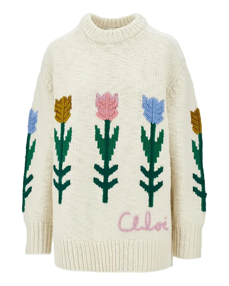 Chloé oversized logo sweater in a wool knit - Nude Nude