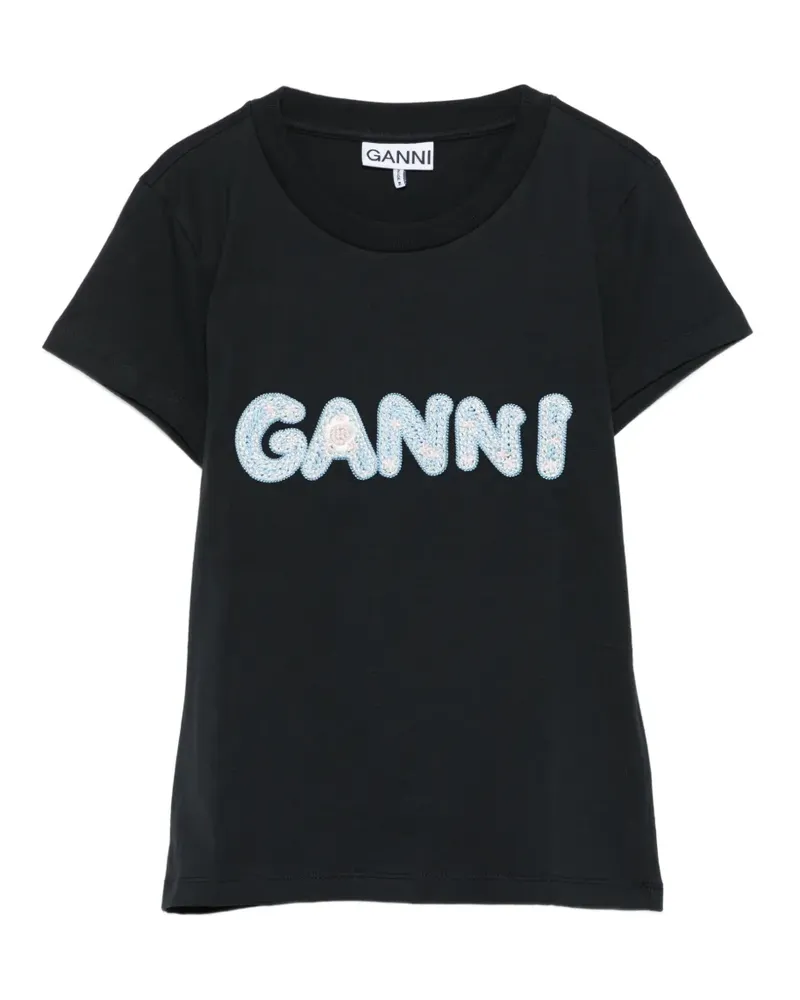 Ganni T-Shirt mit Logo-Stickerei - Schwarz Schwarz
