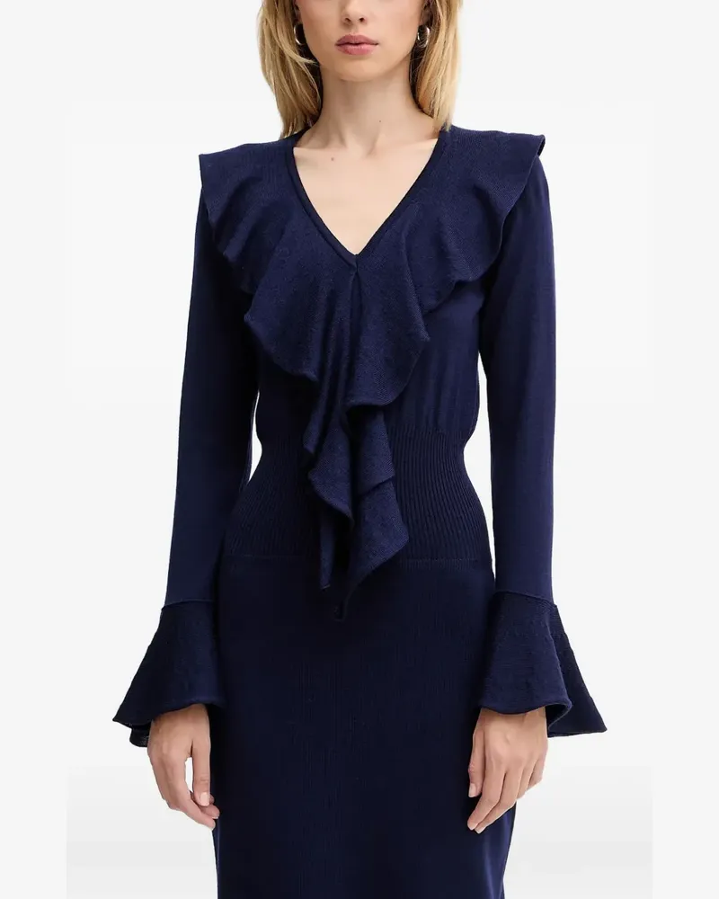 Luisa Spagnoli Malimba ruffled V-neck midi dress - Blau Blau