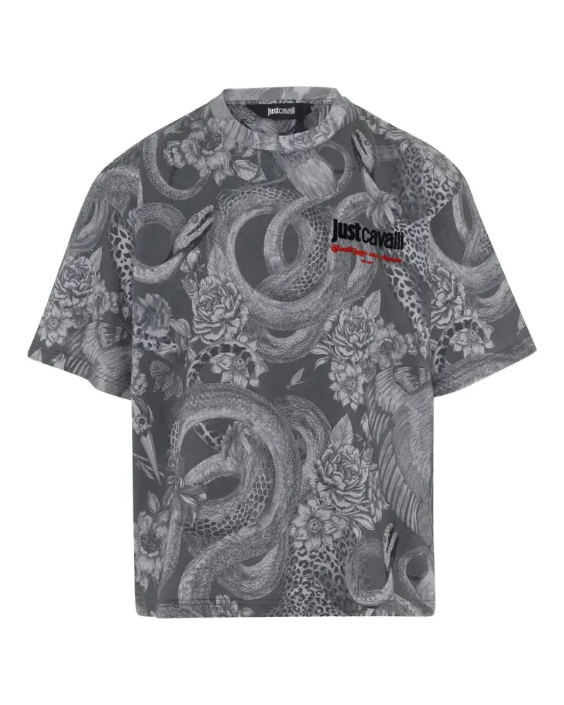 Just Cavalli animal-print logo-print T-shirt - Grau Grau