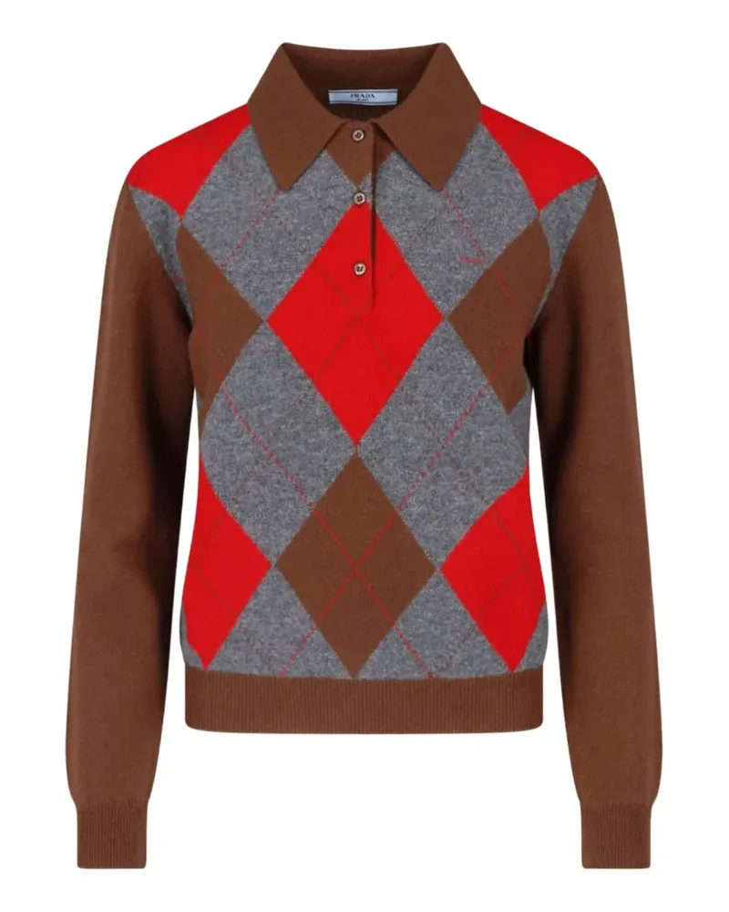 Prada argyle cashmere polo sweater - Braun Braun