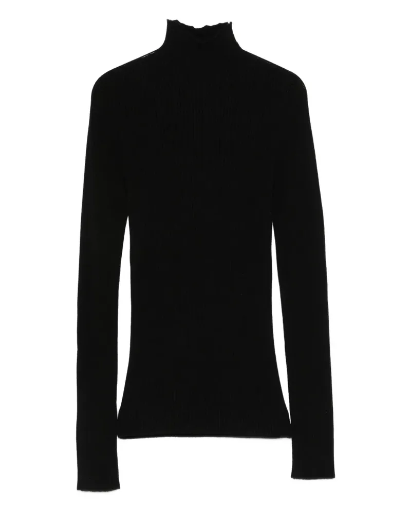 SOLOTRE Gerippter Pullover mit Rollkragen - Schwarz Schwarz