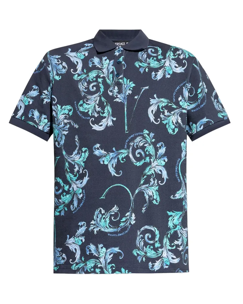 Versace Jeans Poloshirt mit Barocco-Print - Blau Blau