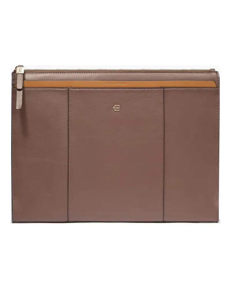 Piquadro logo-plaque leather clutch bags - Braun Braun