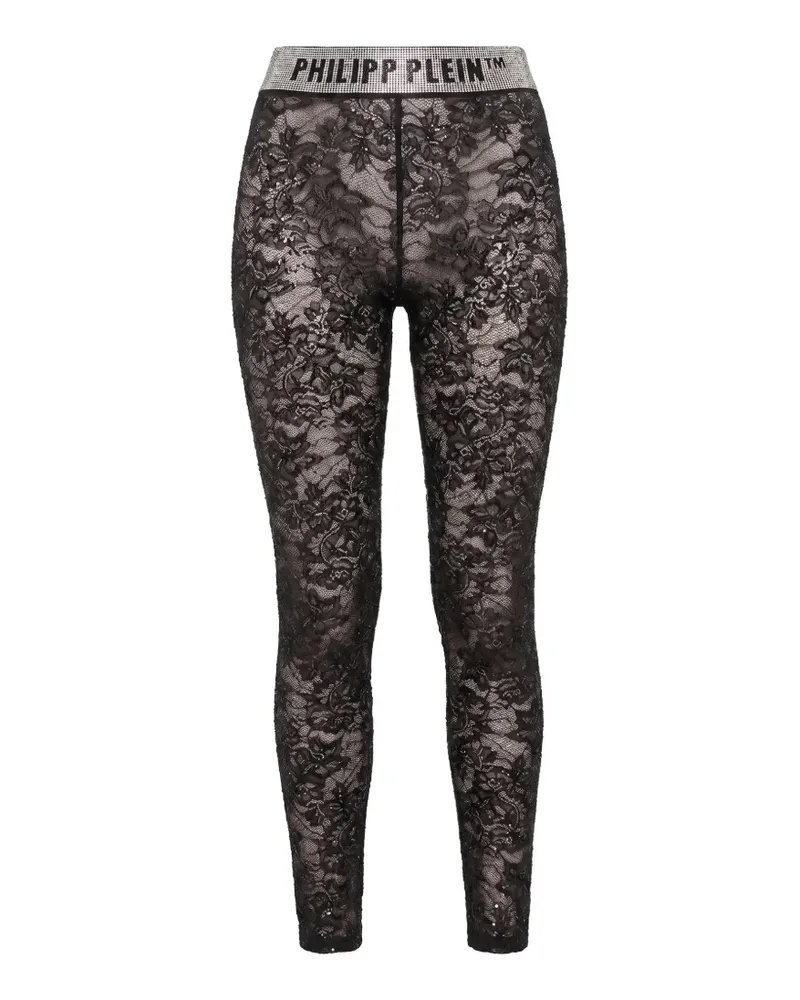 Philipp Plein lace legging monogram strass - Schwarz Schwarz