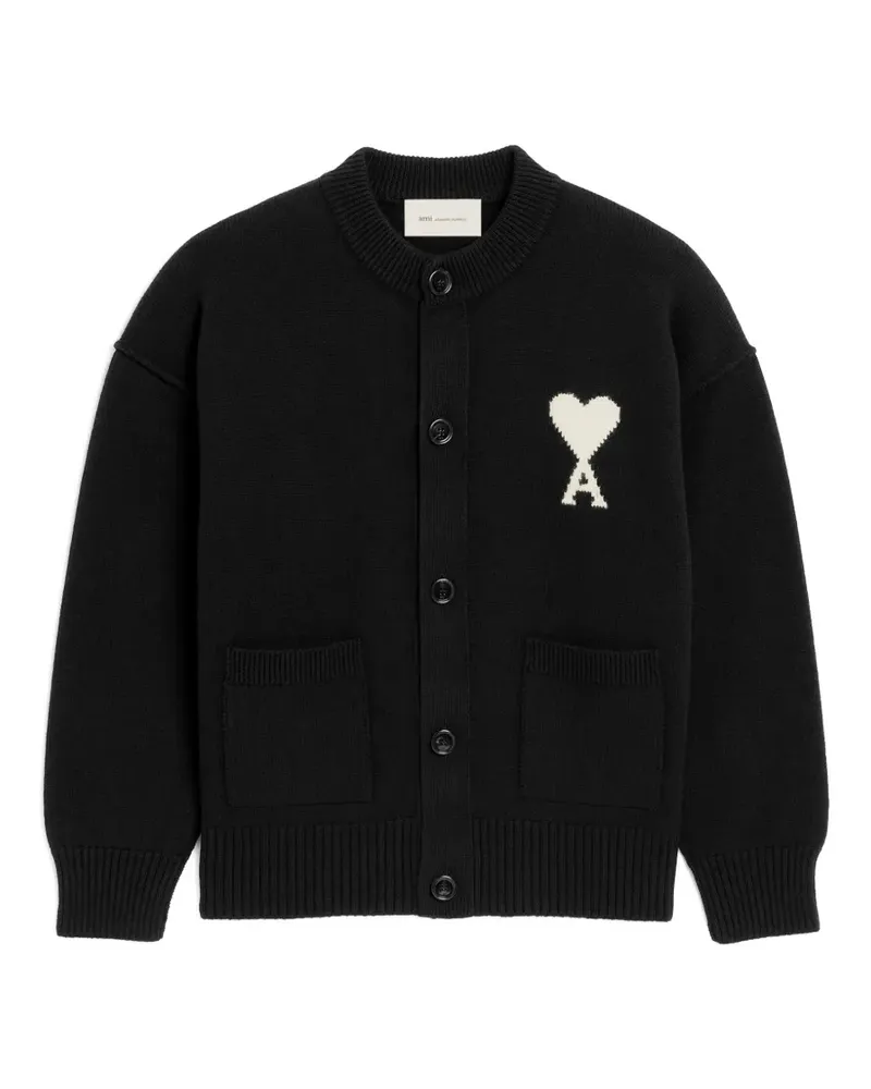 AMI Paris crewneck wool cardigan with Ami de Coeur - Schwarz Schwarz