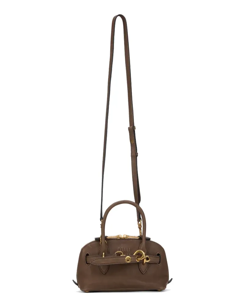 Miu Miu Aventure embossed-logo belted tote bag - Braun Braun