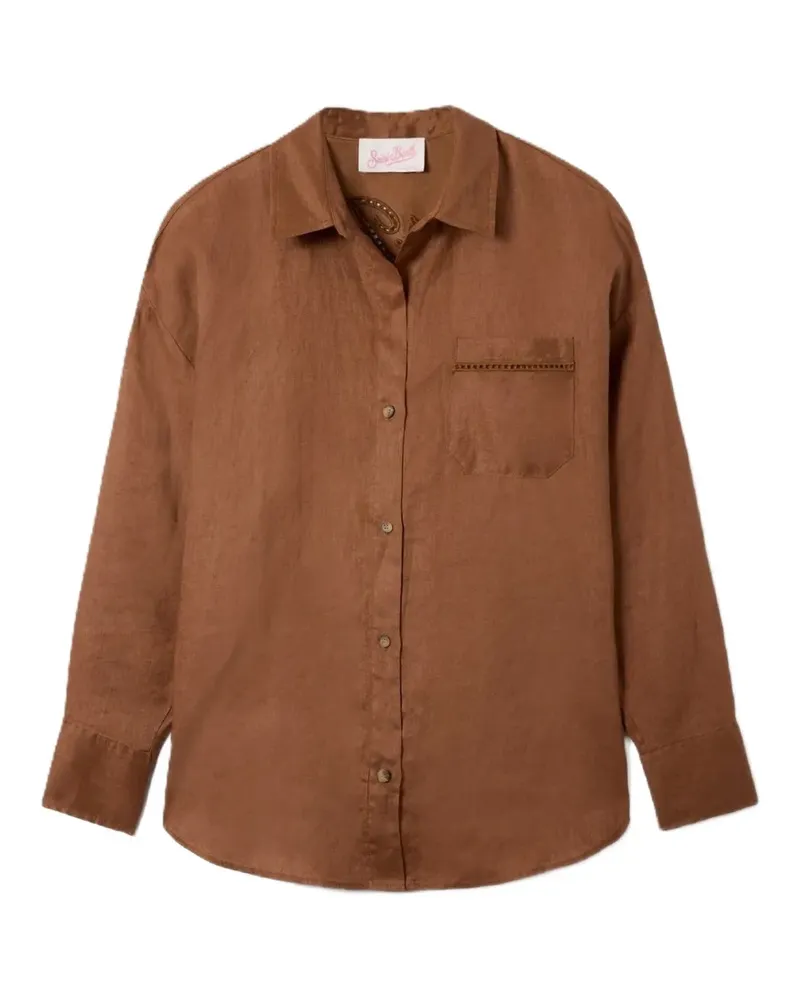 MC2 Saint Barth brown linen Cristal shirt with perforated embroidery - Braun Braun