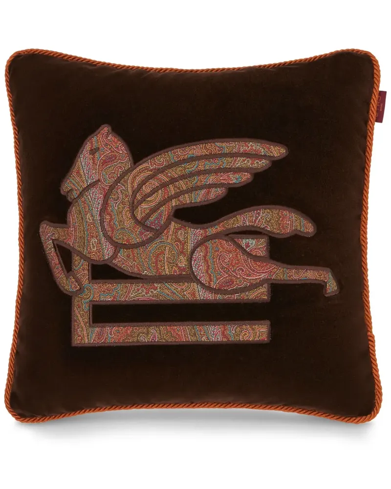 Etro Samtkissen mit Pegaso-Stickerei - Braun Braun