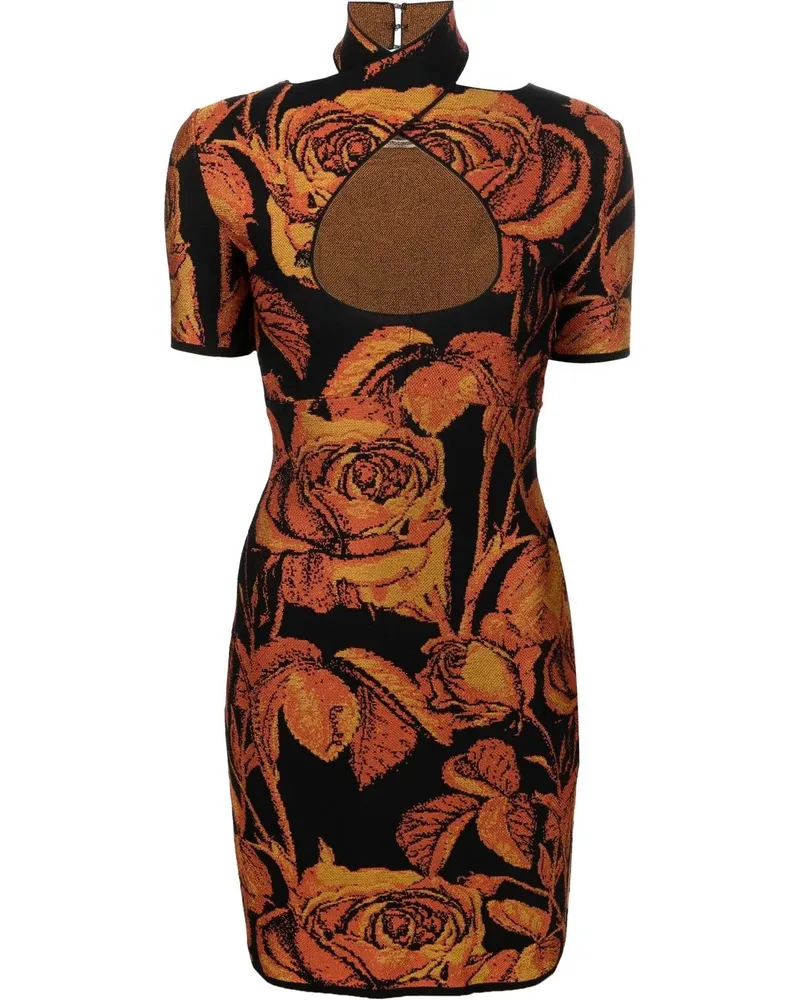 Roberto Cavalli Jacquard-Minikleid mit Blumenmuster - Schwarz Schwarz