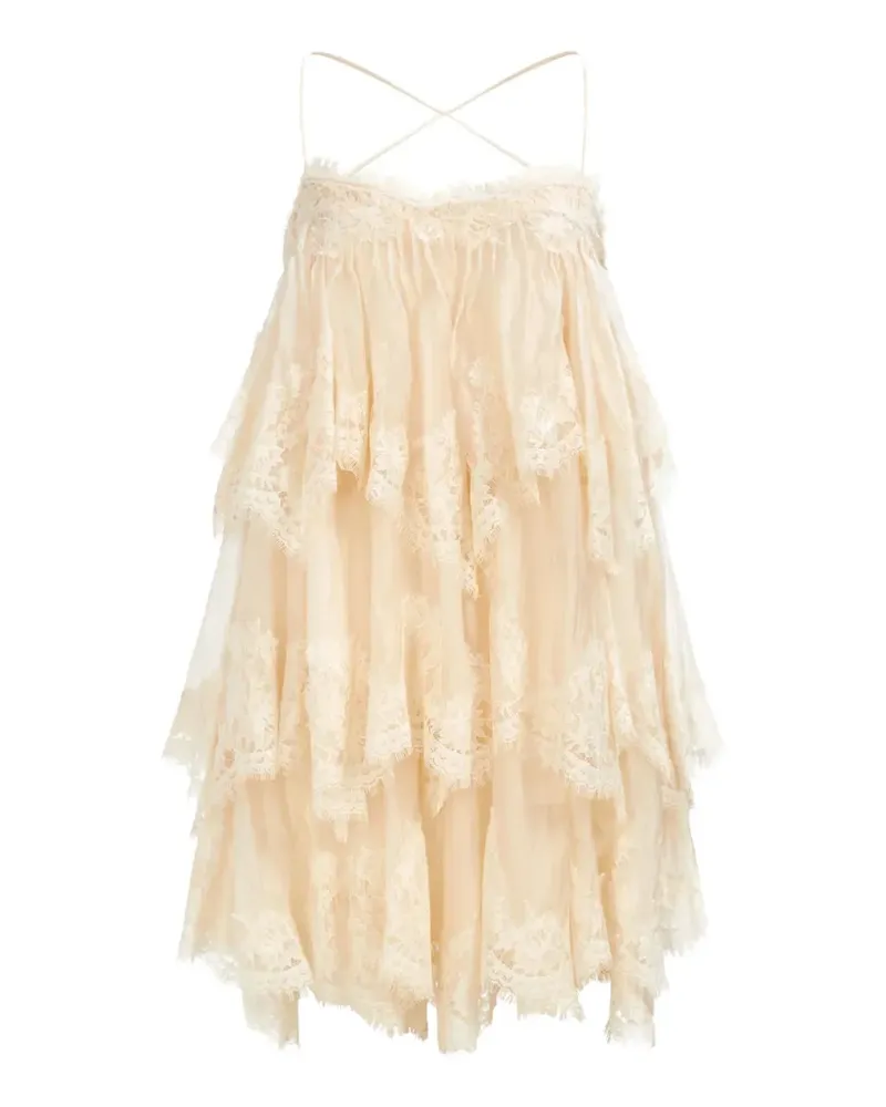 Aje. Ophelia tiered lace mini dress - Nude Nude
