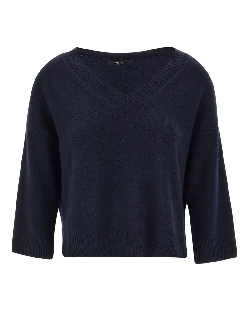 Max Mara Gerippter Leva Pullover mit V-Ausschnitt - Blau Blau