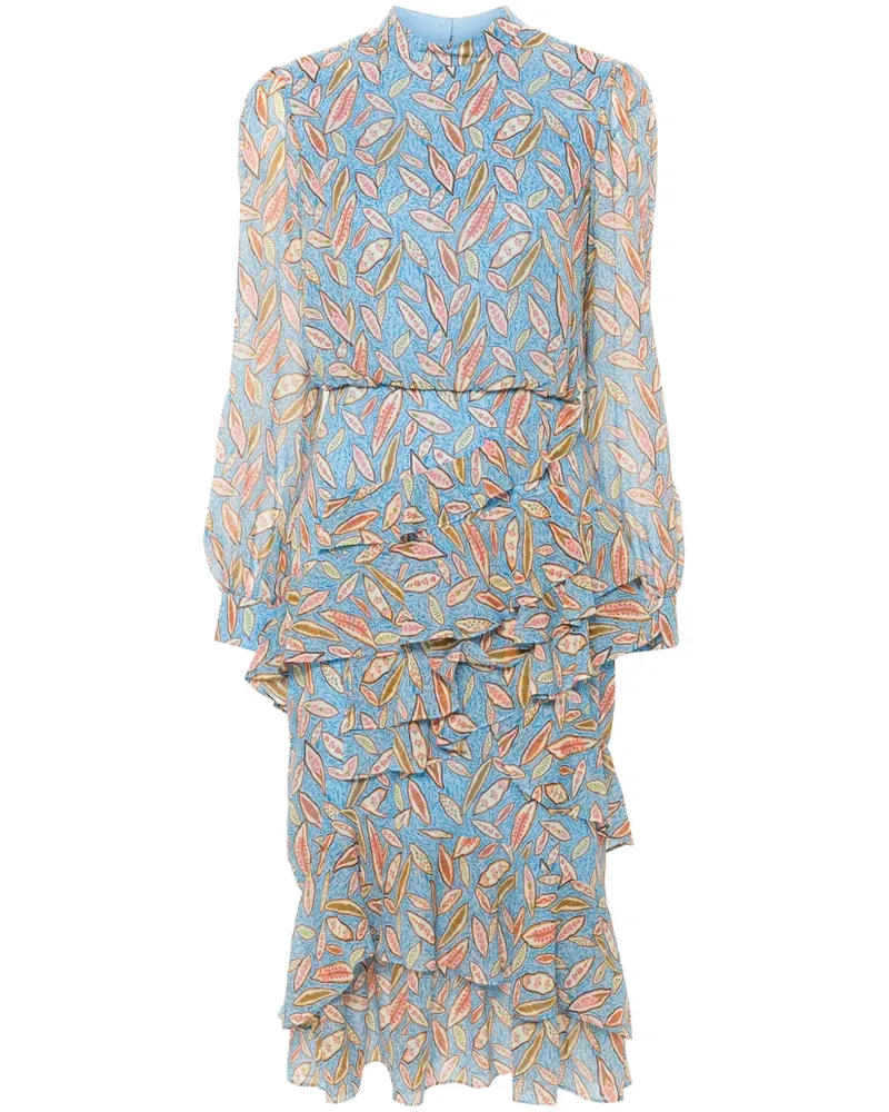 Saloni Isa Midikleid mit Rüschen - Blau Blau